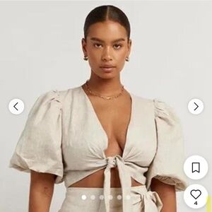 DISSH Cream Tie-Front Puff Sleeve Blouse